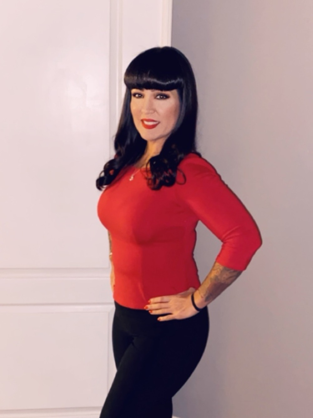 Pinup Couture Red Fitted Three-Quarter Sleeve Top